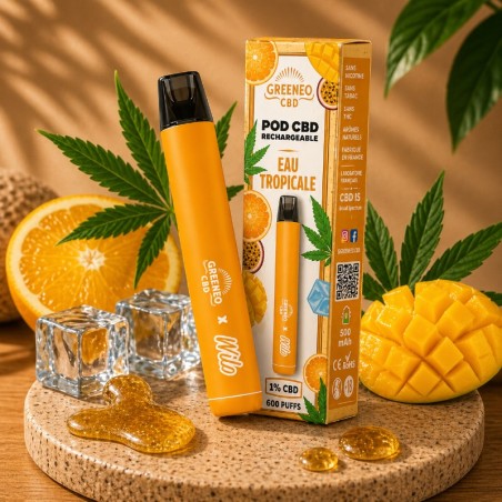 Puff CBD Rechargeable Eau Tropicale — Greeneo × Wilo | 1 % CBD | Kit ou Recharge
